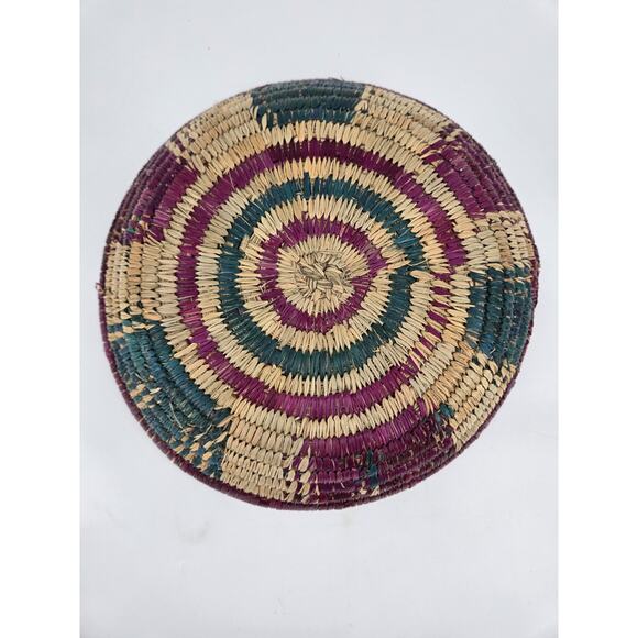Handmade Coiled Woven African Boho Southwest Primitive Bowl Basket 12.5" Round - Picture 8 of 9